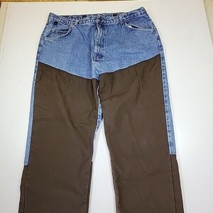 Vintage Wrangler Jeans Mens 42x32 Rugged Wear Blue Denim & Tan Canvas 5 Pockets